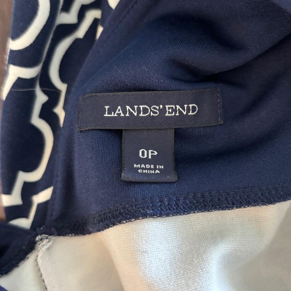 Lands‎ End Fit and Flare Dress 0P Navy Blue White Geometric Trellis Nautical - Picture 3 of 12